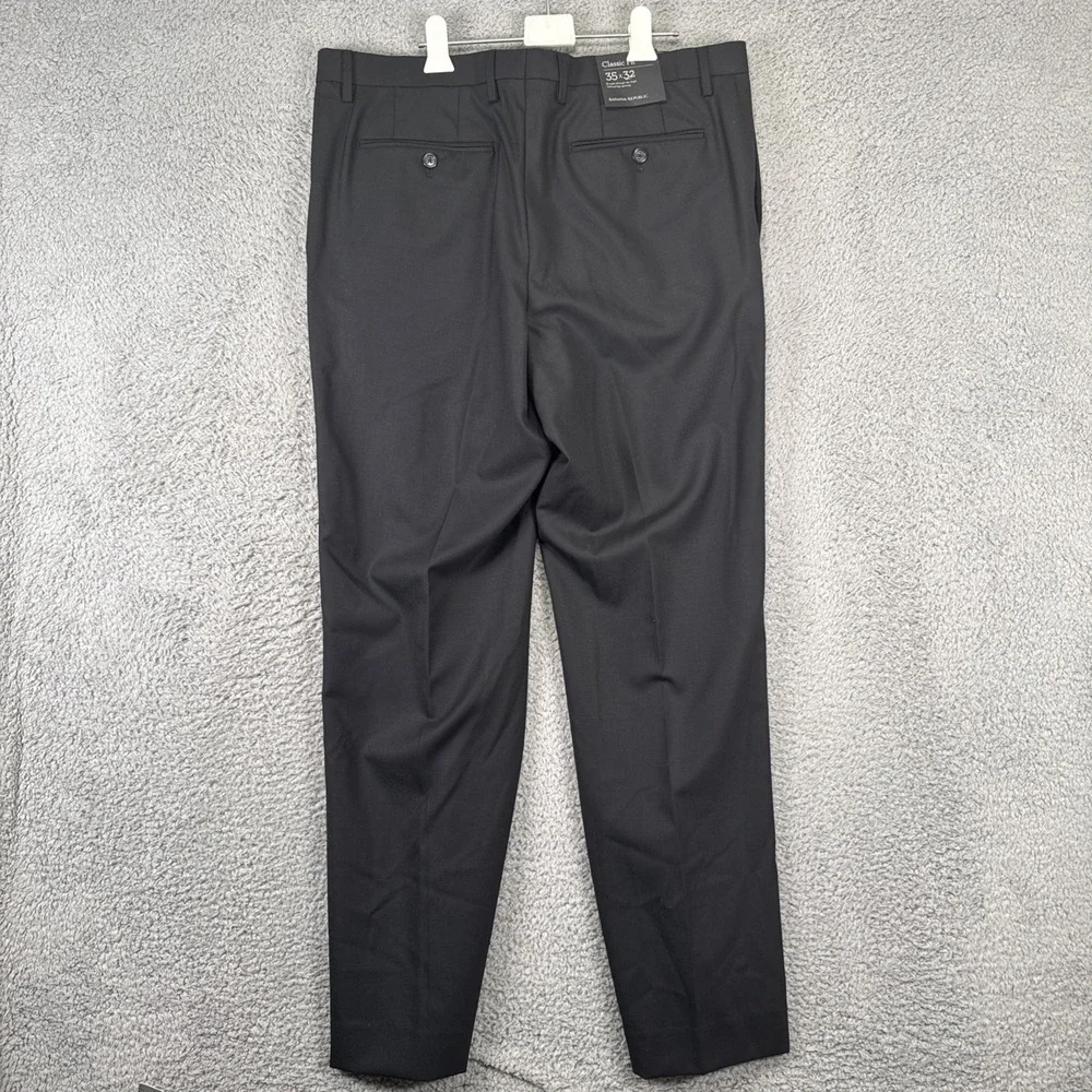 New Banana Republic Wool Suit Pant Mens 35x32 Classic Fit Black MSRP $98.50‎